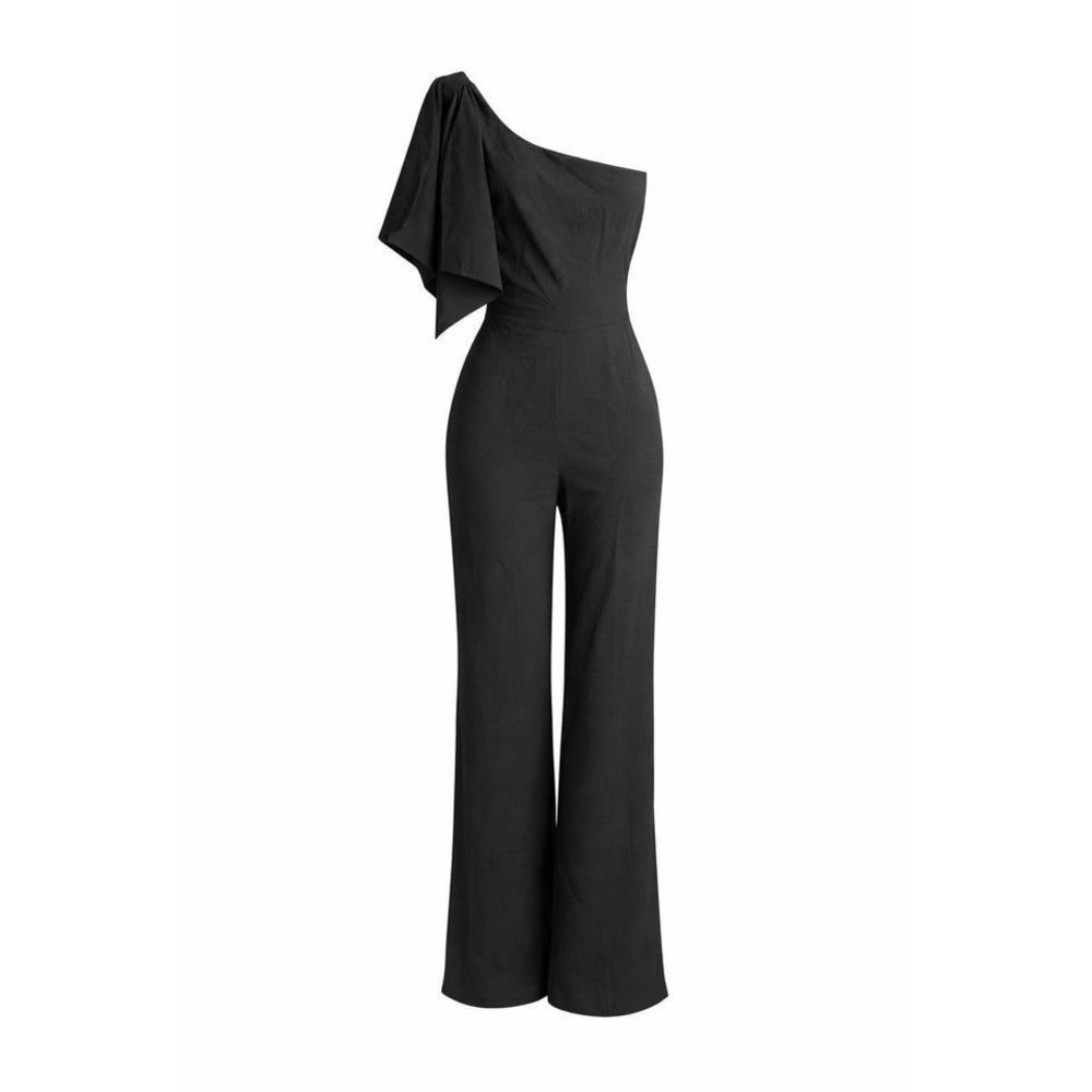 NWT Classy Dress the Population One-Shoulder Ruffle Black Jumpsuit XS